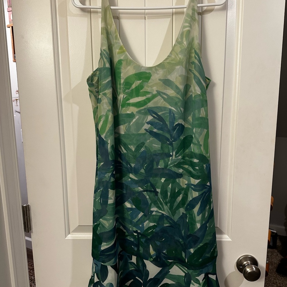 Green and Blue Leaf Print Dress Cabi size Medium